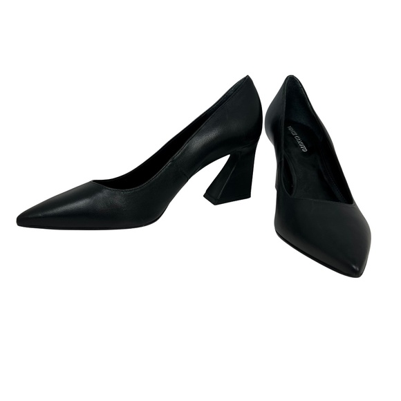 Vince Camuto Hailenda Black Leather Flare Heel Pointed Pump Classic Basic 7.5M - Picture 1 of 9